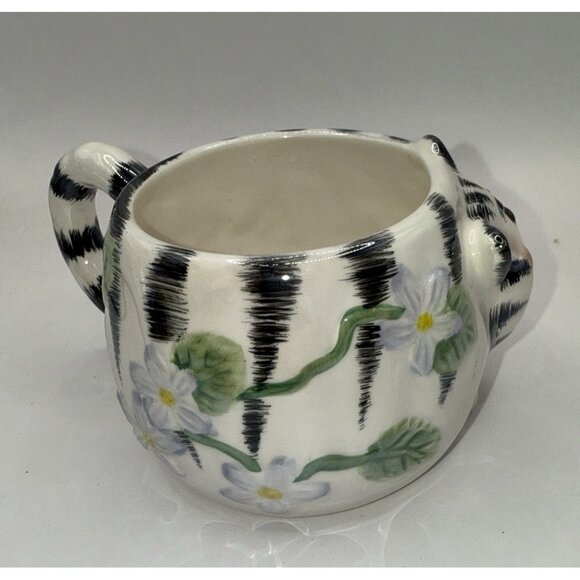 Cute Whimsical Cat Mug Cup Black White Striped Tabby Succulent Air Fern Planter - Picture 7 of 8